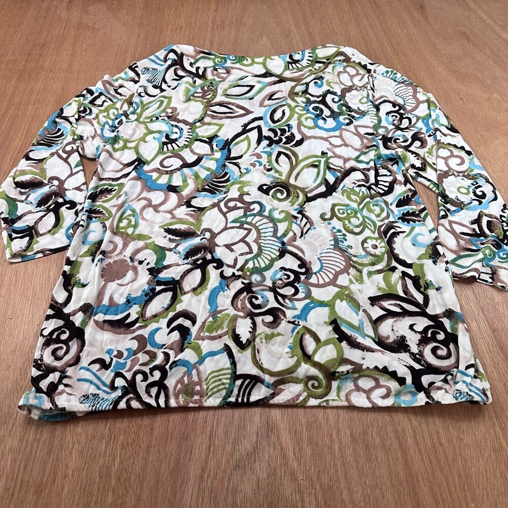 Chicos Travelers Top Womens L Multicolor Floral Abstract Stretch 3/4 Sleeve - Picture 3 of 5